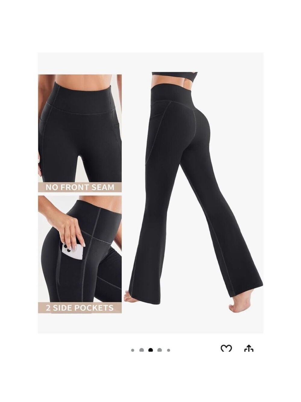 Ewedoos Fleece Lined Thermal Yoga Pants Black High Waist Flare Pockets Size L - Picture 6 of 8